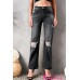 Black High Waist Distressed Ripped Hole Flare Jeans