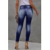 Blue High Rise Button Front Frayed Ankle Skinny Jeans