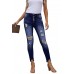 Blue High Rise Button Front Frayed Ankle Skinny Jeans