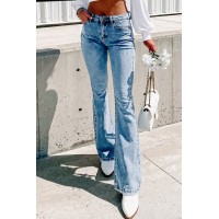 Vintage Washed Flare Jeans with Pockets