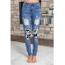 Floral Patches Ripped Jeans