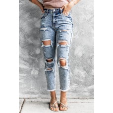 High Rise Distressed Slim-fit Wash Jeans