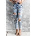 High Rise Distressed Slim-fit Wash Jeans