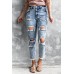 High Rise Distressed Slim-fit Wash Jeans