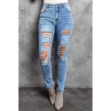 Sky Blue High Waist Distressed Skinny Jeans