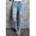 Sky Blue High Waist Distressed Skinny Jeans