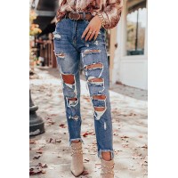 Blue Distressed Slim-fit High Rise Jeans