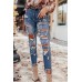 Blue Distressed Slim-fit High Rise Jeans