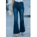 High Waist Bell Bottom Jeans with Attached Belt