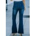 High Waist Bell Bottom Jeans with Attached Belt