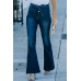 High Waist Bell Bottom Jeans with Attached Belt