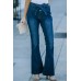 High Waist Bell Bottom Jeans with Attached Belt