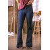 Blue Stitching Flare Jeans with Pockets