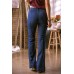 Blue Stitching Flare Jeans with Pockets