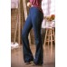 Blue Stitching Flare Jeans with Pockets