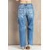 Sky Blue Distressed Holes Hollow-out Boyfriend Jeans