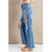 Sky Blue Distressed Holes Hollow-out Boyfriend Jeans