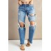 Sky Blue Distressed Holes Hollow-out Boyfriend Jeans