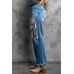 Sky Blue Distressed Holes Hollow-out Boyfriend Jeans