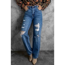 High Waist Distressed Straight Leg Jeans