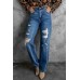 High Waist Distressed Straight Leg Jeans