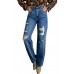 High Waist Distressed Straight Leg Jeans