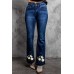 Blue Daisy Print High Waist Flare Jeans