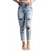 Daisy Patchwork Distressed Frayed Hem Skinny High Rise Jeans