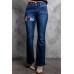 Plaid Love Pattern High Waist Flare Jeans