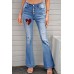 Plaid Hearts Print Ripped Button Front Flare Jeans