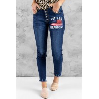 LET'S GO BRANDON Buttons Front Frayed Jeans