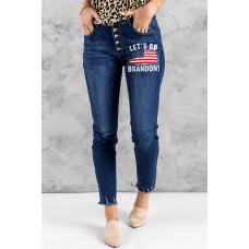 LET'S GO BRANDON Buttons Front Frayed Jeans