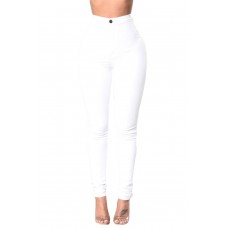 White High Waist Skinny Jeans with Round Pockets