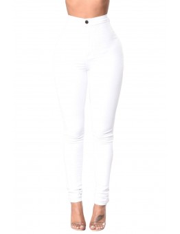 White High Waist Skinny Jeans with Round Pockets