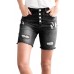 Black Button Front Distressed Shorts
