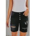 Black Button Front Distressed Shorts