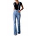 Sky Blue Bell Bottom Pocketed Denim Overalls