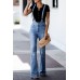 Sky Blue Bell Bottom Pocketed Denim Overalls