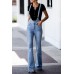 Sky Blue Bell Bottom Pocketed Denim Overalls
