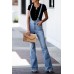 Sky Blue Bell Bottom Pocketed Denim Overalls