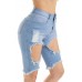 Denim Blue Distressed High Waist Bermuda Shorts
