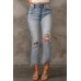 Sky Blue Light Wash Ripped Straight Leg High Waist Jeans