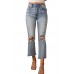 Sky Blue Light Wash Ripped Straight Leg High Waist Jeans