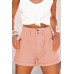 Orange Pleated Rolled Hem Button Fly Denim Shorts