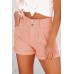 Orange Pleated Rolled Hem Button Fly Denim Shorts