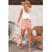Orange Pleated Rolled Hem Button Fly Denim Shorts