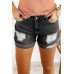 Distressed Ripped Rolled Hem Black Denim Shorts