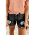 Distressed Ripped Rolled Hem Black Denim Shorts