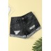 Distressed Ripped Rolled Hem Black Denim Shorts