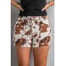 Brown Cow Print Denim Shorts with Pockets